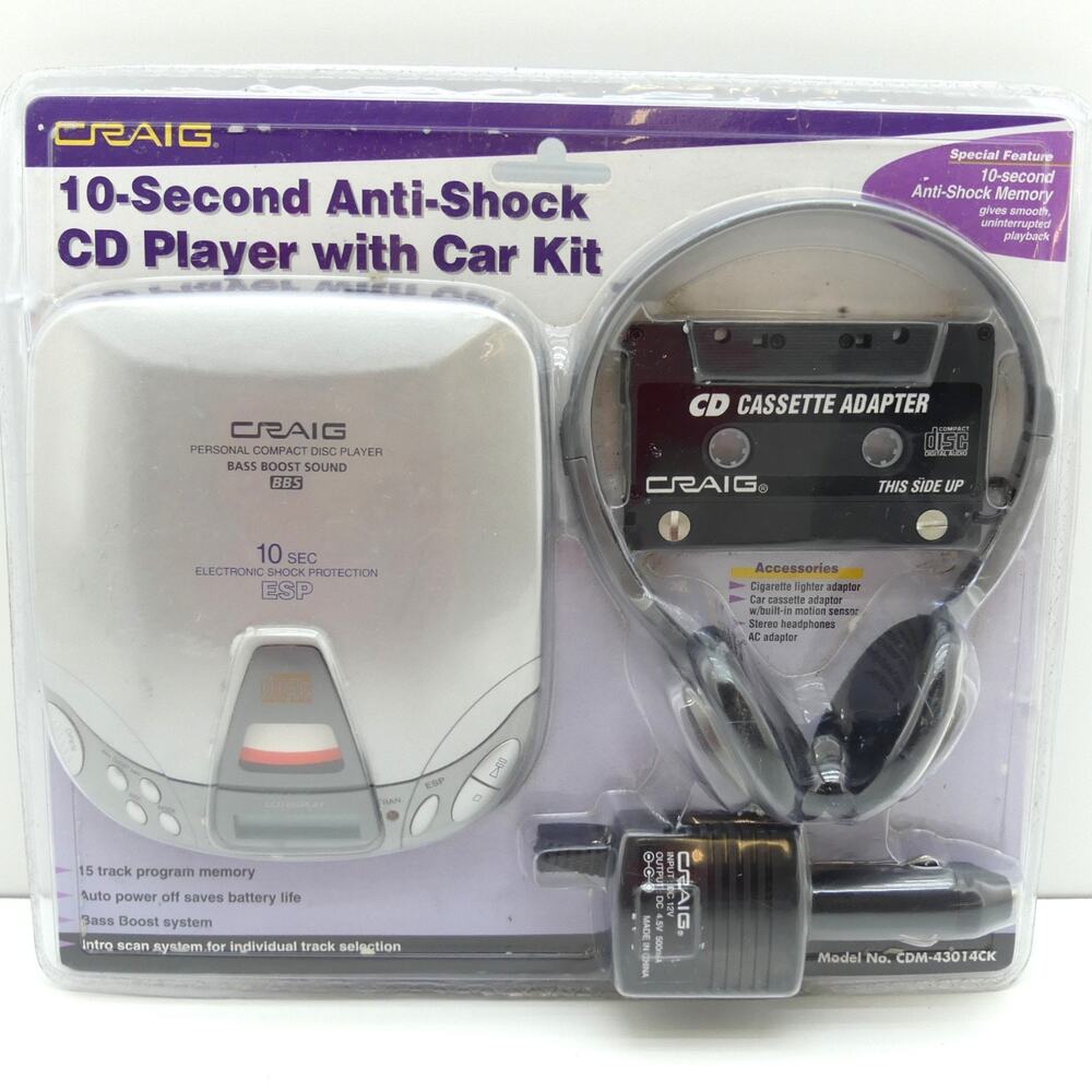 Vintage Craig Portable CD Player CDM-43014CK Car Kit Cassette Adapter NOS